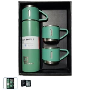 Green Vacuum Bottle Set Includes 3 Cups